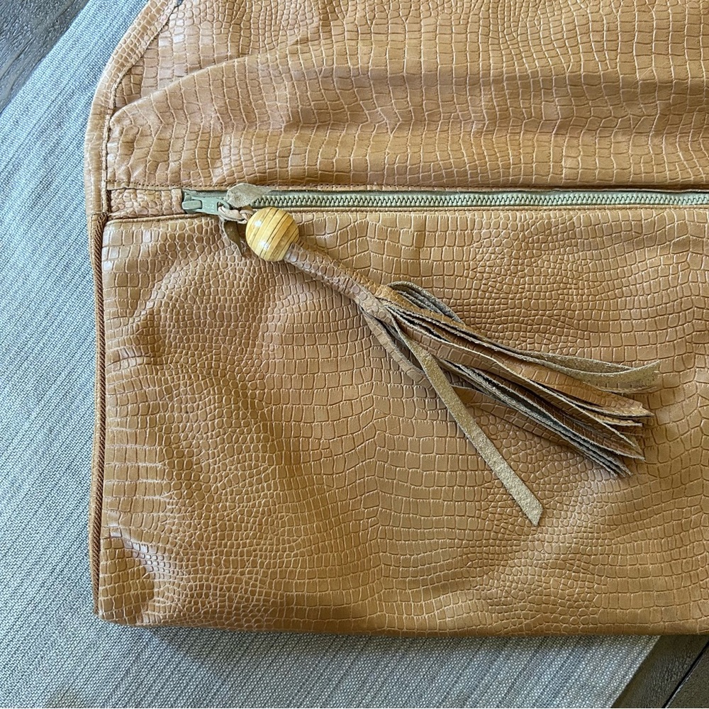 Lisandro Sarasola Vintage Leather Croc Embossed Foldover Clutch with Tassel - Picture 10 of 16